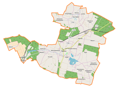 Mapa konturowa gminy Rejowiec, na dole po prawej znajduje się punkt z opisem „Niedziałowice Pierwsze”