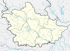 Mapa konturowa powiatu kazimierskiego, u góry nieco na lewo znajduje się punkt z opisem „Michałowice”