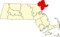 エセックス郡の位置を示したマサチューセッツ州の地図
