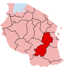 Harta regiunii Morogoro în cadrul Tanzaniei