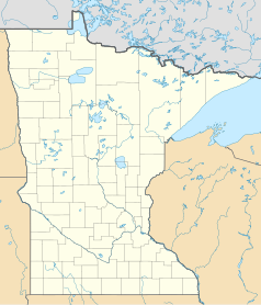 Mapa konturowa Minnesoty, u góry po lewej znajduje się punkt z opisem „Brooks”