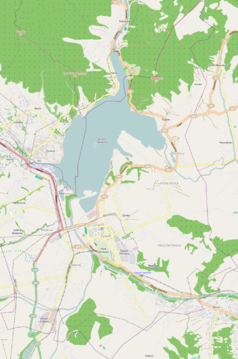 Mapa konturowa Żywca, blisko centrum po lewej na dole znajduje się punkt z opisem „ulica Kościuszki”