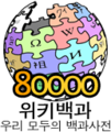 Korean Wikipedia's 80,000 article logo (20 November 2008)