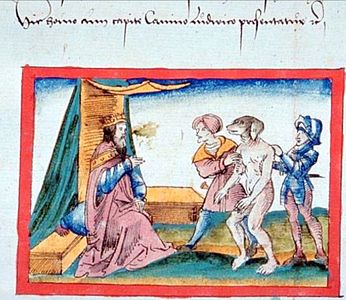 Cinocéfalo ante Luis Pío en el Tractatus de signis, prodigiis et portentis antiquis et novis 1503 Cod. 4417 f.9v