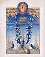 Братья Лимбурги, «Великолепный часослов герцога Беррийского», лист с низвержением восставших ангелов, музей Конде, Шантийи