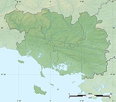 Mapa konturowa Morbihan, w centrum znajduje się punkt z opisem „Vannes”