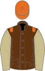 Brown, orange epaulets, beige sleeves, orange cap