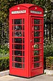 Image 6 Red telephone box Photograph: Christoph Braun A 'K6' model red telephone box outside of St Paul's Cathedral in London. These kiosks for a public telephone were designed by Sir Giles Gilbert Scott and painted "currant red" for easy visibility. Although such telephone boxes ceased production when the KX series was introduced in 1985, they remain a common sight in Britain and some of its colonies, and are considered a British cultural icon. More featured pictures