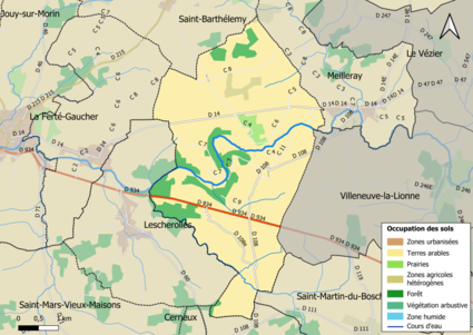 Carte des infrastructures et de l'occupation des sols en 2018 (CLC) de la commune.