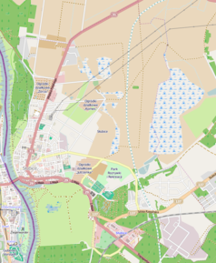 Mapa konturowa Słubic, na dole znajduje się punkt z opisem „Słubice”