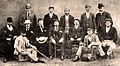 The Australian team pictured during the summer of 1894–95. Albert is seated at the front, on the right; his older brother Harry Trott is at the far left of the middle row.