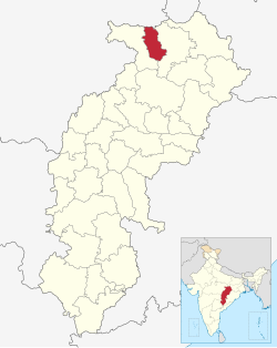 Location of Koriya district in Chhattisgarh