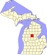 Map of Michigan highlighting Clare County