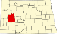 Map of Severna Dakota highlighting Dunn County