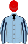 Light blue, dark blue seams, striped sleeves, white cap