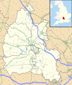 Mapa konturowa Oxfordshire, na dole po lewej znajduje się punkt z opisem „Uffington”