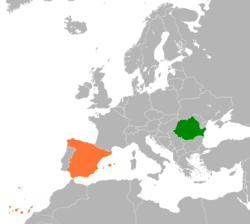 Map indicating locations of Romania and Spain