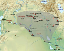 نقشه‌ای که حدود تقریبی امپراتوری میانرودان شمالی را در هنگام مرگ شمشی-ادد یکم نشان می‌دهد. (حدود ۱۷۲۱ پ. م)