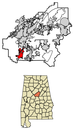 Location of Montevallo in Shelby County, Alabama.