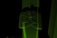 Laser scanned point cloud image of a headless Osiris pillar, second court, from a CyArk/Supreme Council of Antiquities research partnership