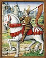 1505年の装飾写本に描かれた、騎乗するジャンヌ。