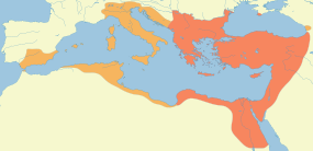 Byzantská říše ve svém největším rozsahu.