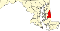 Map of Merilend highlighting Caroline County