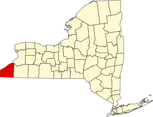 Map of New York highlighting Chautauqua County