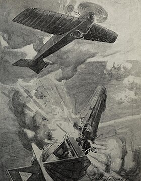 Illustration dans The War Illustrated du 19 juin 1915 : « Le grand exploit aérien du lieutenant Warneford »[42]. Il obtient la Victoria Cross pour avoir détruit le LZ-37 près de Gand le 7 juin 1915.