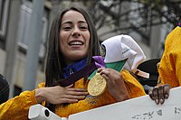 Olympiasiegerin Mariana Pajón bei der Begrüßung nach ihrer Rückkehr 2012