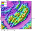Modèle numérique de terrain du massif de la Chartreuse avec la cluse de Voreppe au sud-ouest.