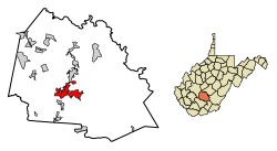 Location of Oak Hill in Fayette County, West Virginia.