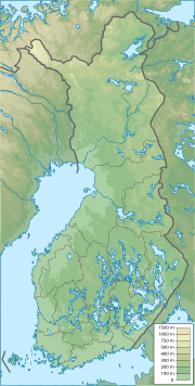 Mapa konturowa Finlandii, blisko dolnej krawiędzi znajduje się punkt z opisem „Kulosaari”