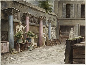 Cour d'un antiquaire, M. Récappé, rue Paul-Louis-Courier , aquarelle, gouache (1895), Paris, musée Carnavalet.