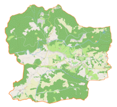 Mapa konturowa gminy Istebna, na dole po lewej znajduje się punkt z opisem „Jaworzynka”