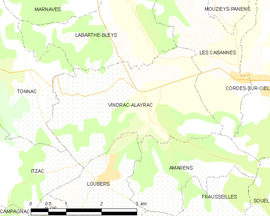 Mapa obce Vindrac-Alayrac