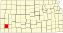 Harta statului Kansas indicând comitatul Grant