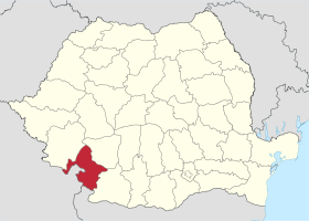 Administrative map of رومانيا with Mehedinți county highlighted