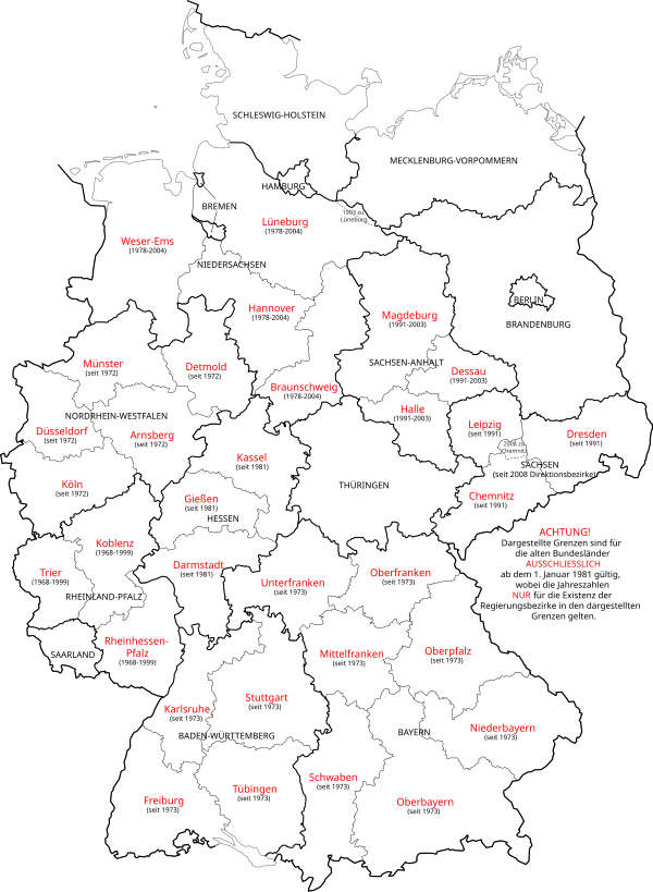 Rejencje w RFN, stan na 1 sierpnia 2008