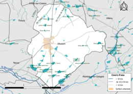 Carte en couleur présentantle réseau hydrographique de la commune