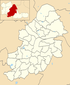 Mapa konturowa Birmingham, blisko centrum na lewo znajduje się punkt z opisem „Soho”