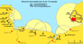 Carte des batteries côtières allemandes en Normandie avec leur portée et angle de tir.