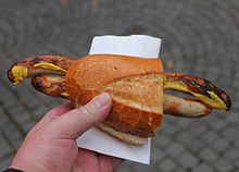 two bratwursts in half a bratwurst stollen