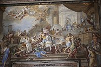 Francesco Solimena: Vertreibung des Heliodorus aus dem Tempel, Fresko an der inneren Eingangsfassade