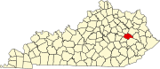 Map of Kentucky highlighting Wolfe County