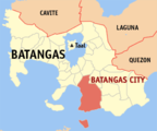 Locatie van de Taal-vulkaan in Batangas.