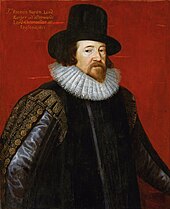 Engraved head-and-shoulders portrait of Francis Bacon wearing a hat and ruff.