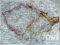 Image 6An 1892 map showing Bohemia proper outlined in pink, Moravia in yellow, and Austrian Silesia in orange (from Bohemia)