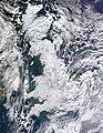 Great Britain covered in snow