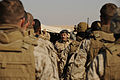 Air Marshal Fahad Al-Amir, the Chief of Staff of the Kuwaiti Armed Forces, speaks to Marines of the 26th Marine Expeditionary Unit wearing a camouflage similar to MARPAT